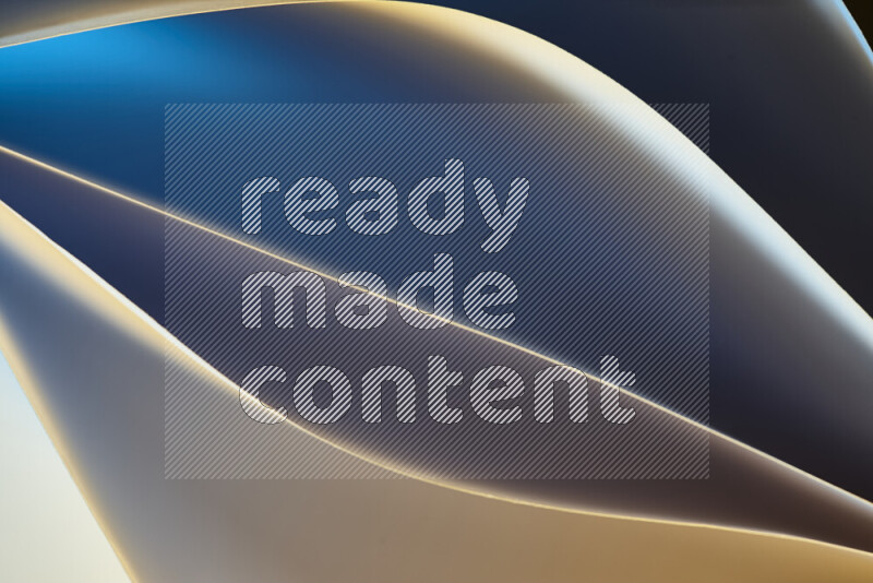 This image showcases an abstract paper art composition with paper curves in blue and yellow gradients created by colored light