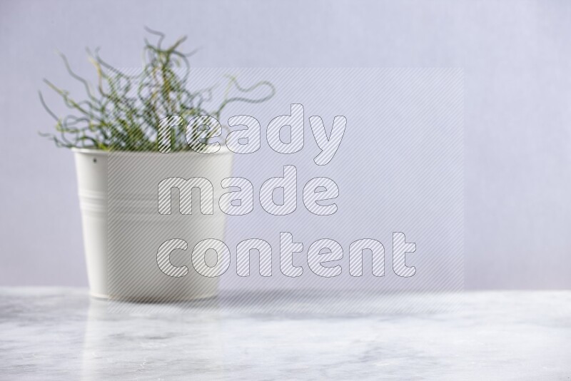 Artificial plant in white pot on grey marble background