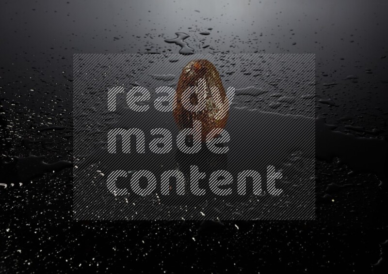 A whole avocado on black background with water drops.