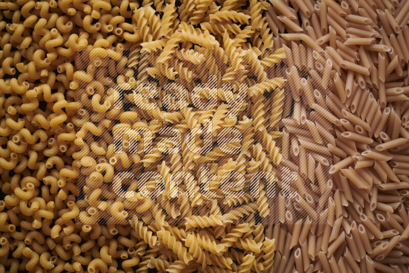 3 types of pasta filling the frame
