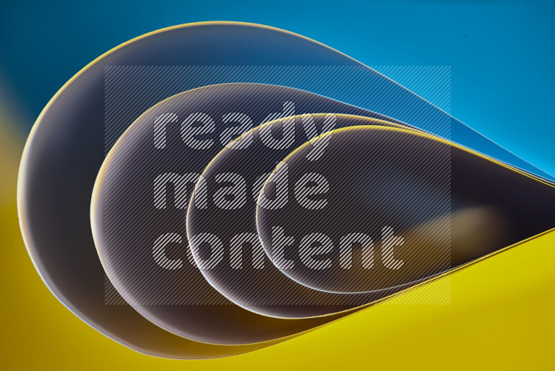 An abstract art of paper folded into smooth curves in blue and yellow gradients