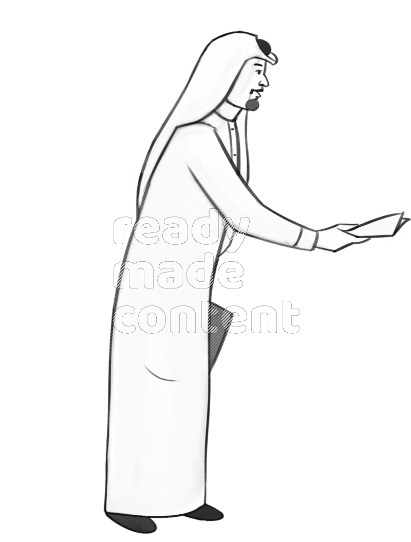 Saudi man handing a file standing different angles eye level