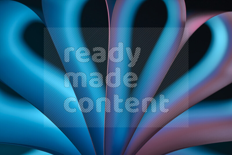 An abstract art piece displaying smooth curves in blue and pink gradients created by colored light