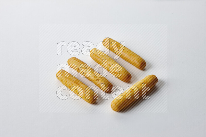Assorted snacks on white background