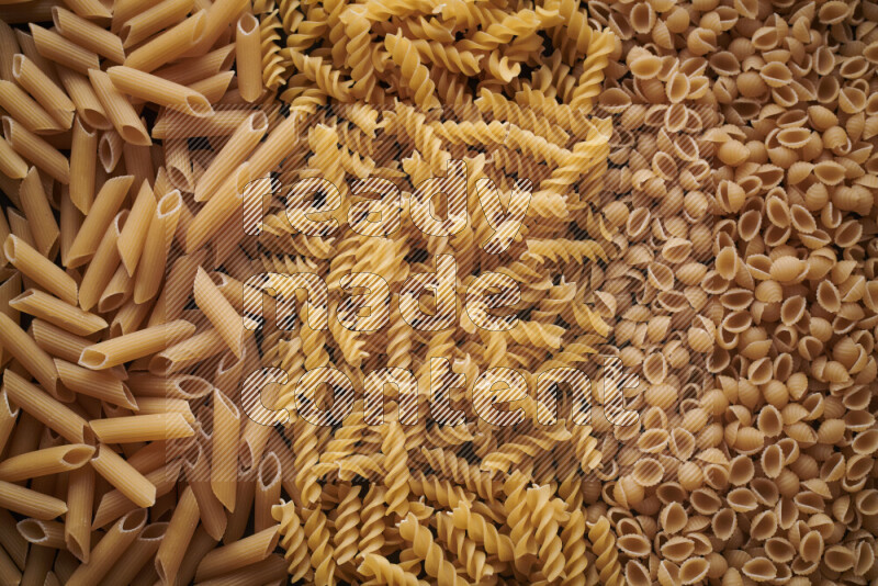 3 types of pasta filling the frame