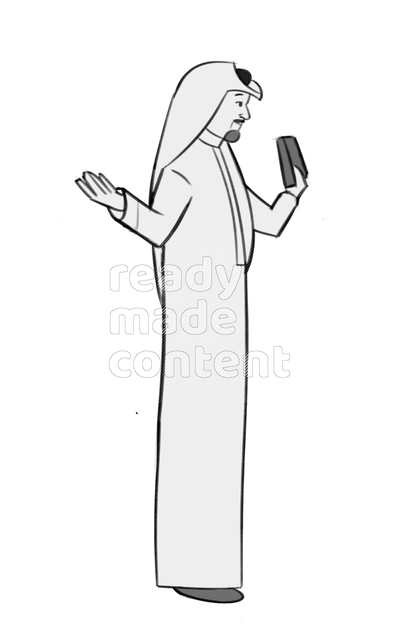 Saudi man holding a book standing different angles eye level