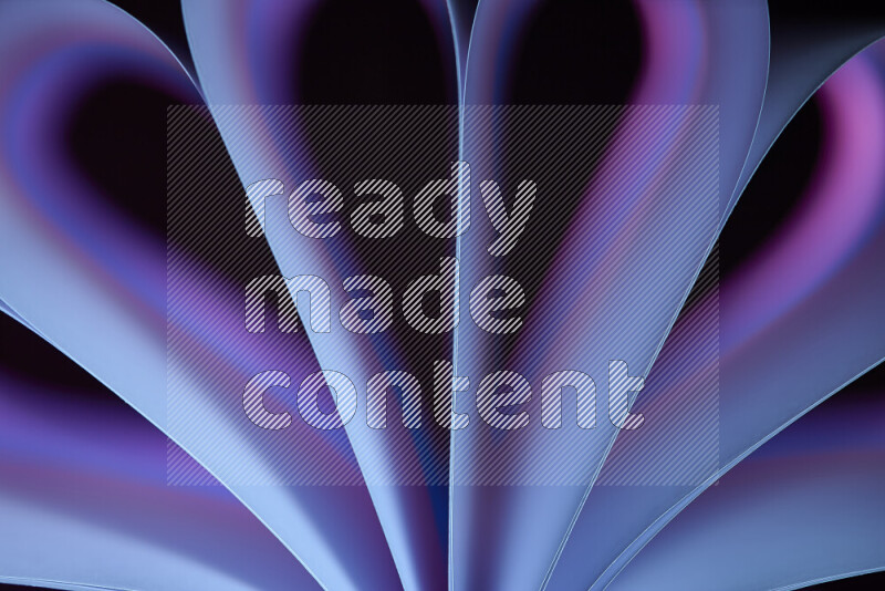 An abstract art piece displaying smooth curves in pink and purple gradients created by colored light