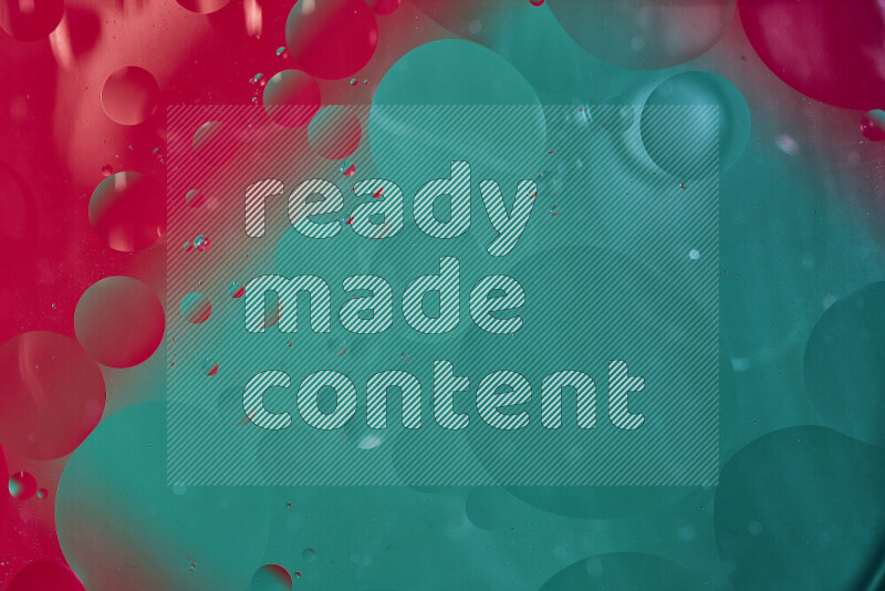 Close-ups of abstract oil bubbles on water surface in shades of green and red