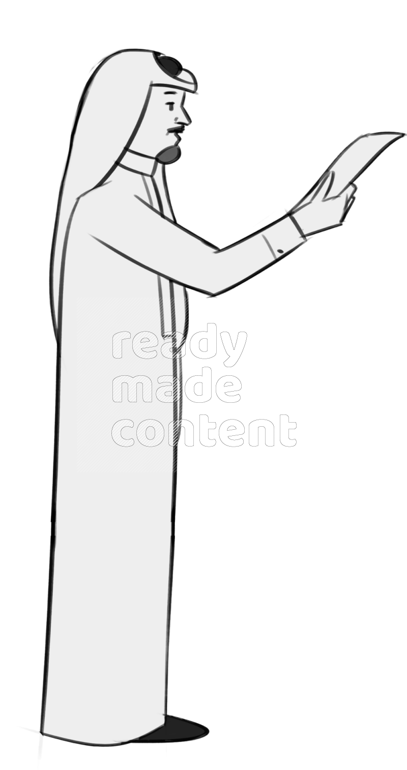 Saudi man handing a paper standing  different angles eye level