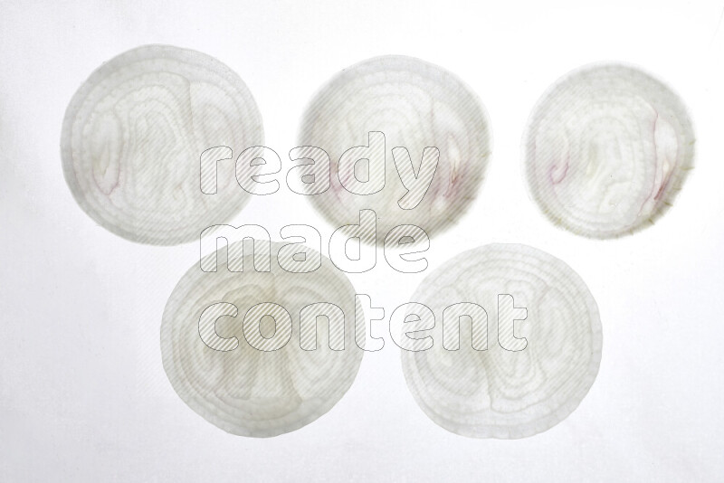 Onion slices on illuminated white background