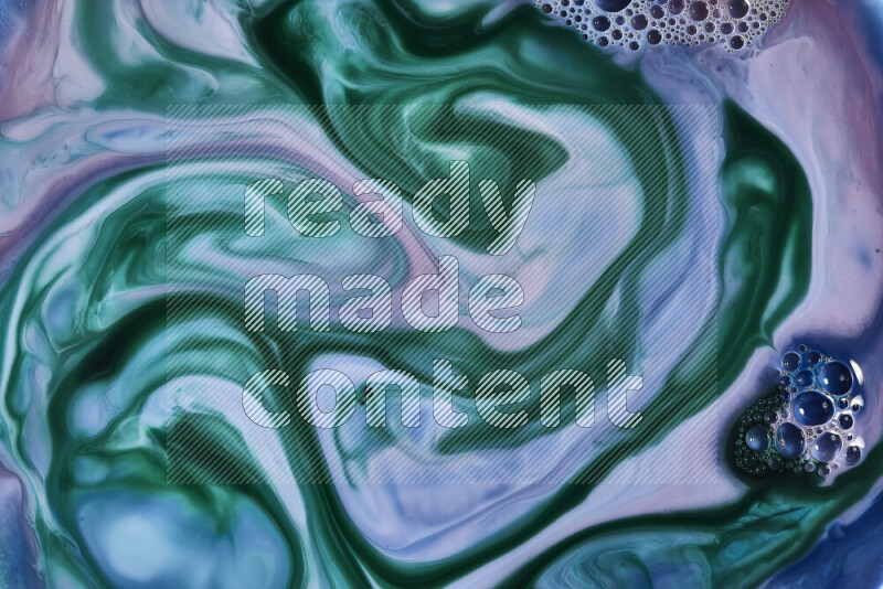A close-up of abstract swirling patterns in blue, pink and green