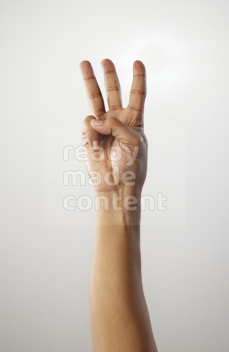 Male Hand with numbers sign on white Background