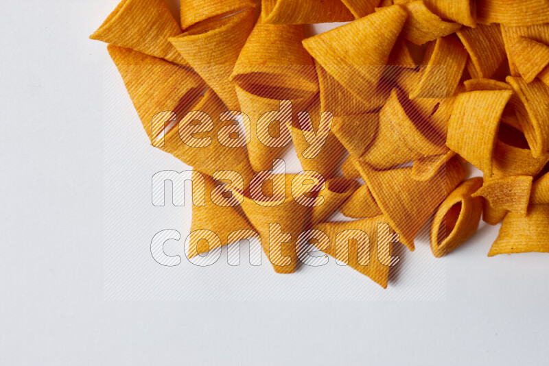 Assorted snacks on white background