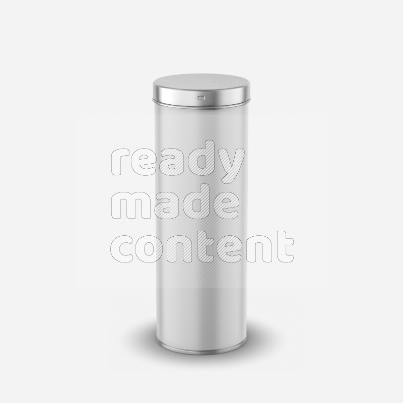 Glossy metal tin can mockup with silver metal lid and label isolated on white background 3d rendering