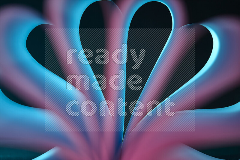 An abstract art piece displaying smooth curves in blue and pink gradients created by colored light