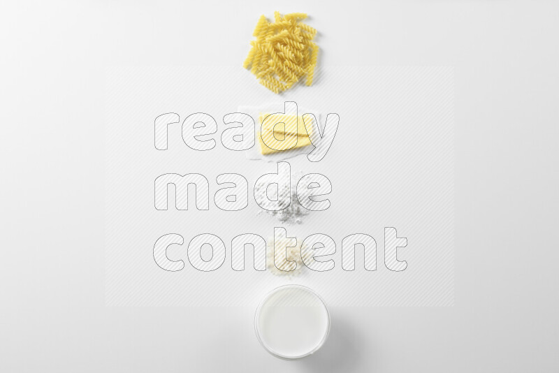 White sauce pasta recipes ingredients on white background