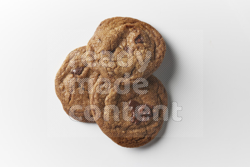 Chocolate chips cookies on a white background