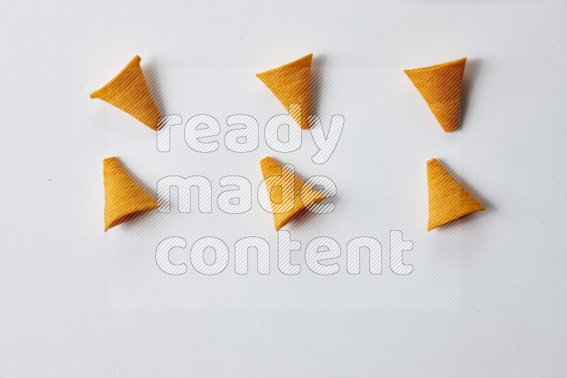 Assorted snacks on white background