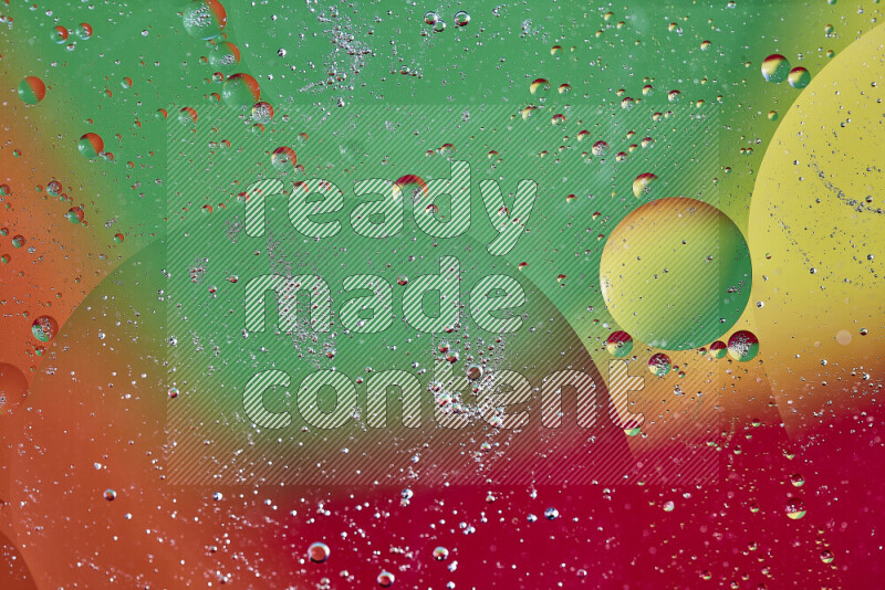 Close-ups of abstract oil bubbles on water surface in multicolors