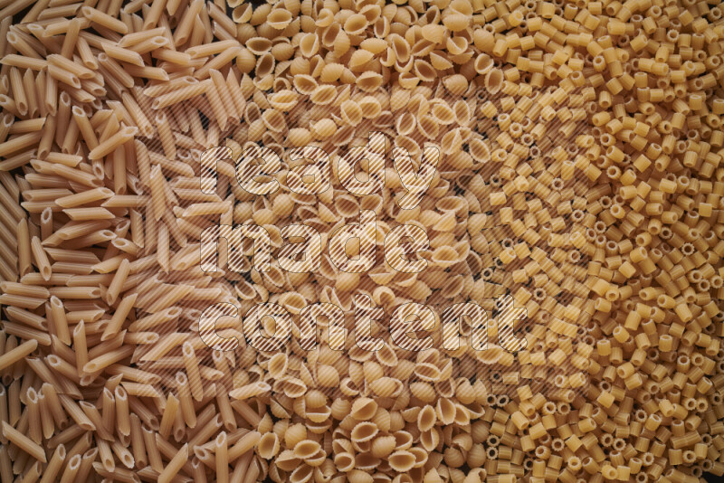 3 types of pasta filling the frame