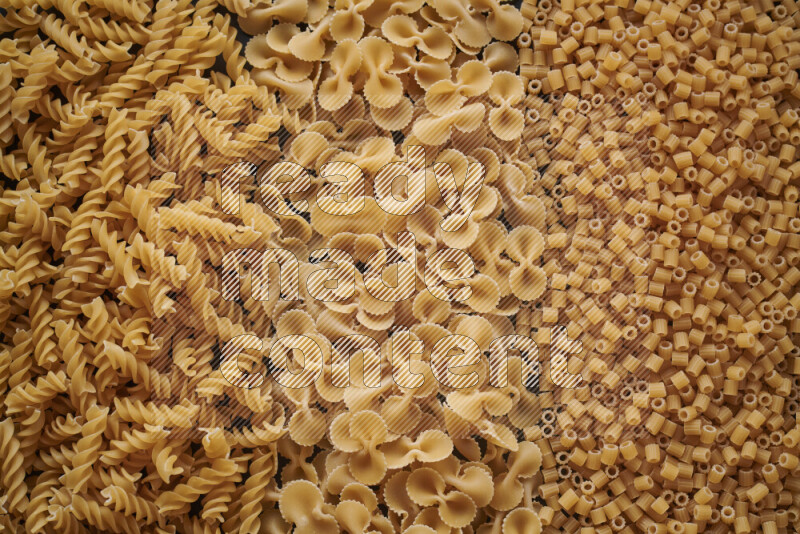 3 types of pasta filling the frame