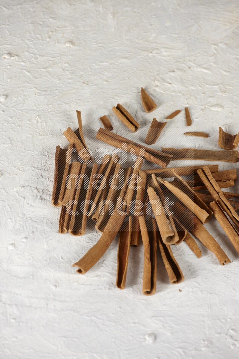 Cinnamon sticks in different angles on white background