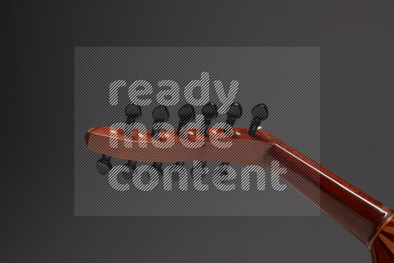 parts of a brown wooden Oud in a gray background