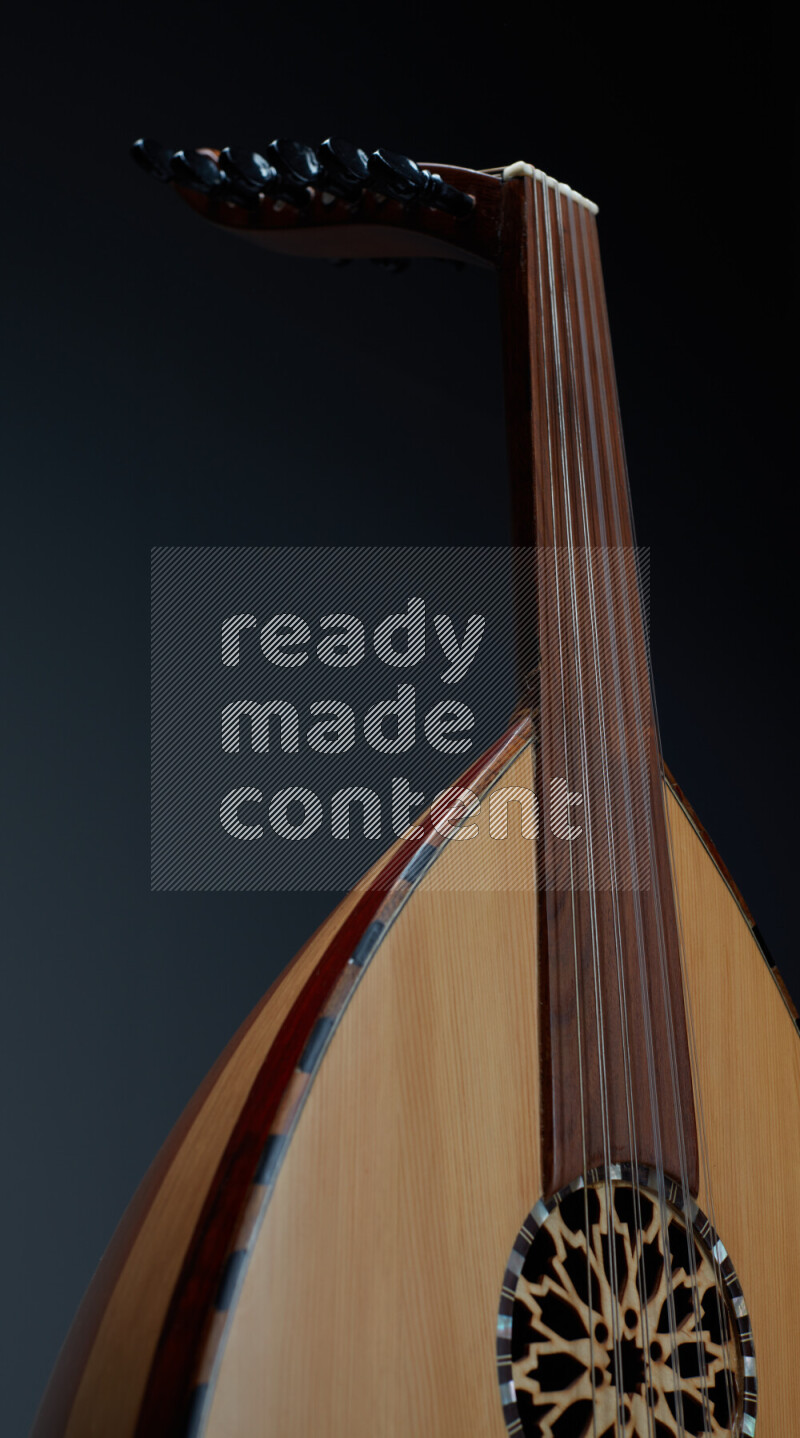 parts of a brown wooden Oud in a gray background