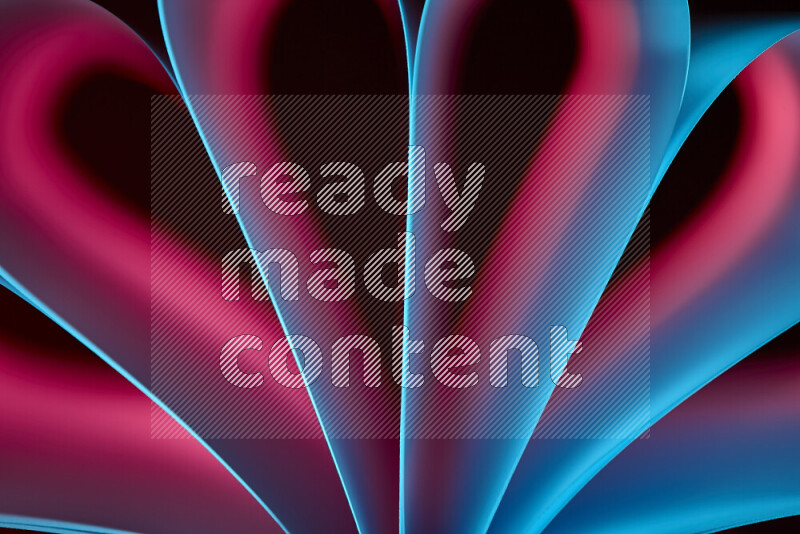 An abstract art piece displaying smooth curves in blue and red gradients created by colored light