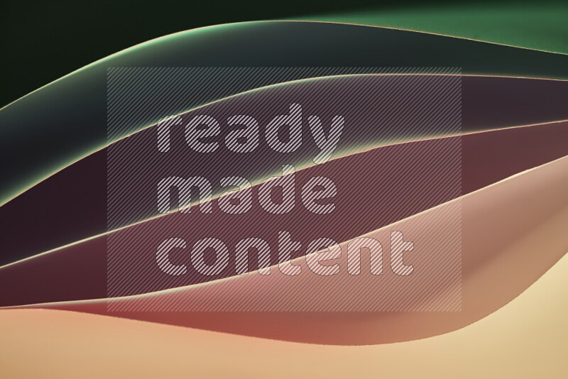 This image showcases an abstract paper art composition with paper curves in green and red gradients created by colored light