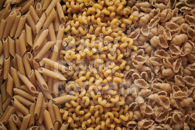 3 types of pasta filling the frame