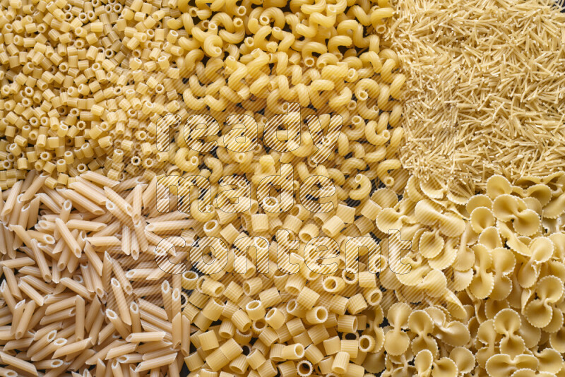 6 types of pasta filling the frame