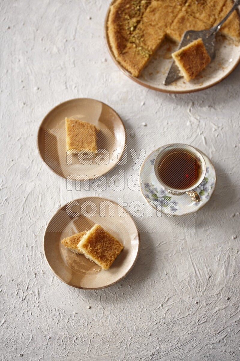 Konafa with tea in a light setup