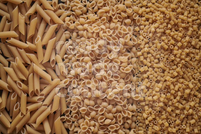3 types of pasta filling the frame