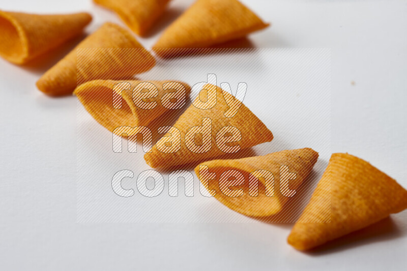 Assorted snacks on white background