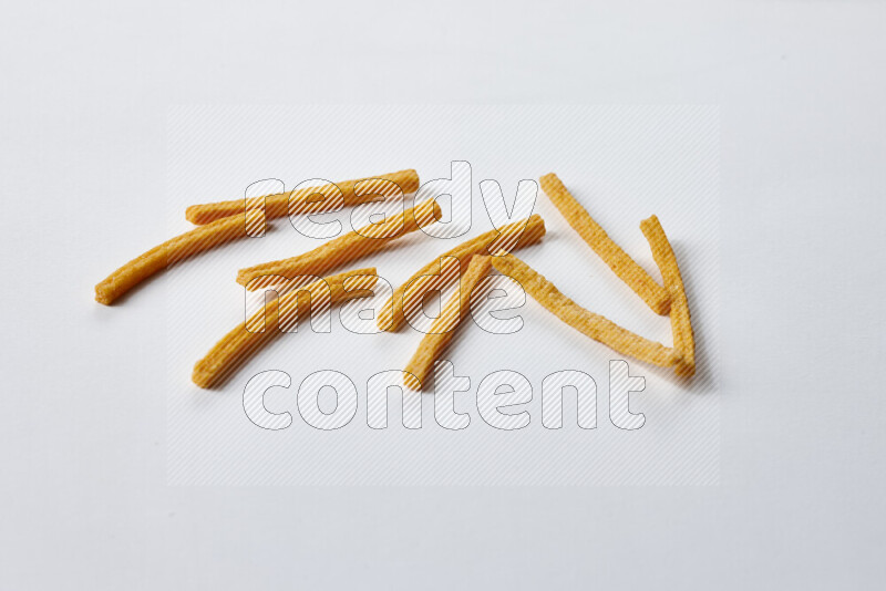 Assorted snacks on white background