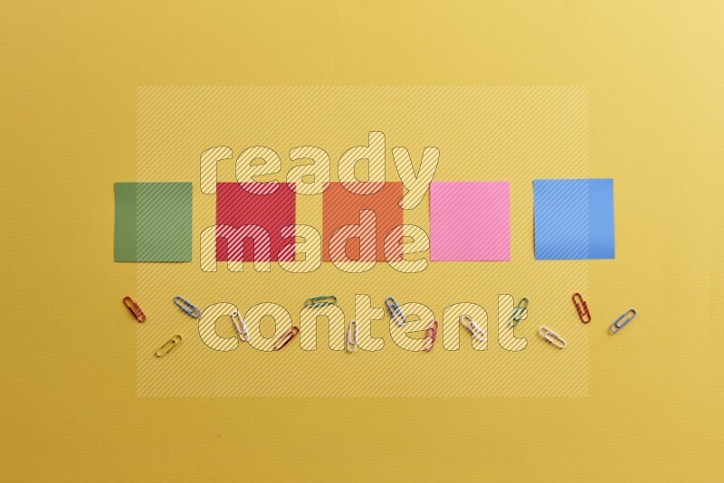 Multicolored sticky notes with school supplies on yellow background