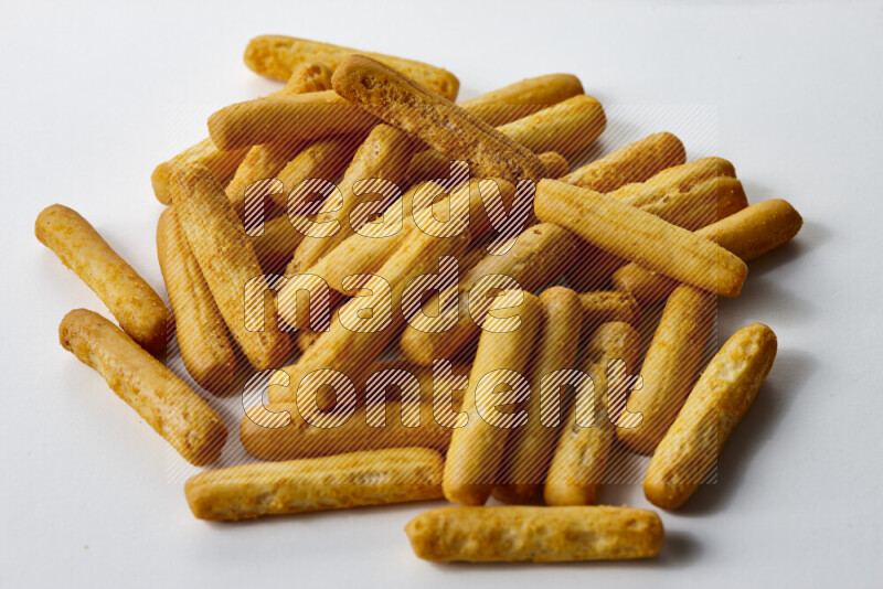 Assorted snacks on white background