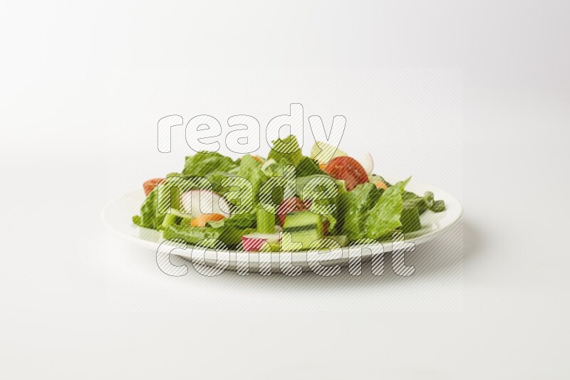 fattoush salad in a white plate direct on a white background