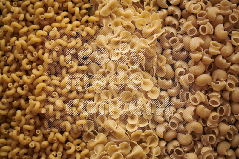 3 types of pasta filling the frame